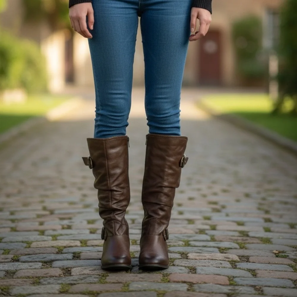 ALDO VINTAGE Brown Leather Riding Boots Dark Academia Equestrian Size 7 - Picture 11 of 11